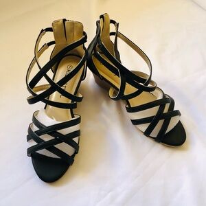 New womens size 7 black Kiss & Tell crisscross jamea wedge sandal
